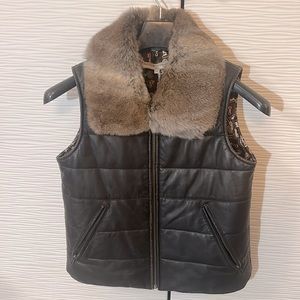 Genuine lambskin leather and rabbit fur vest, Sz M